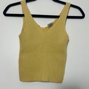 Essentials by Full Tilt Yellow Ribbed V Neck Tank Top Womens Size Small